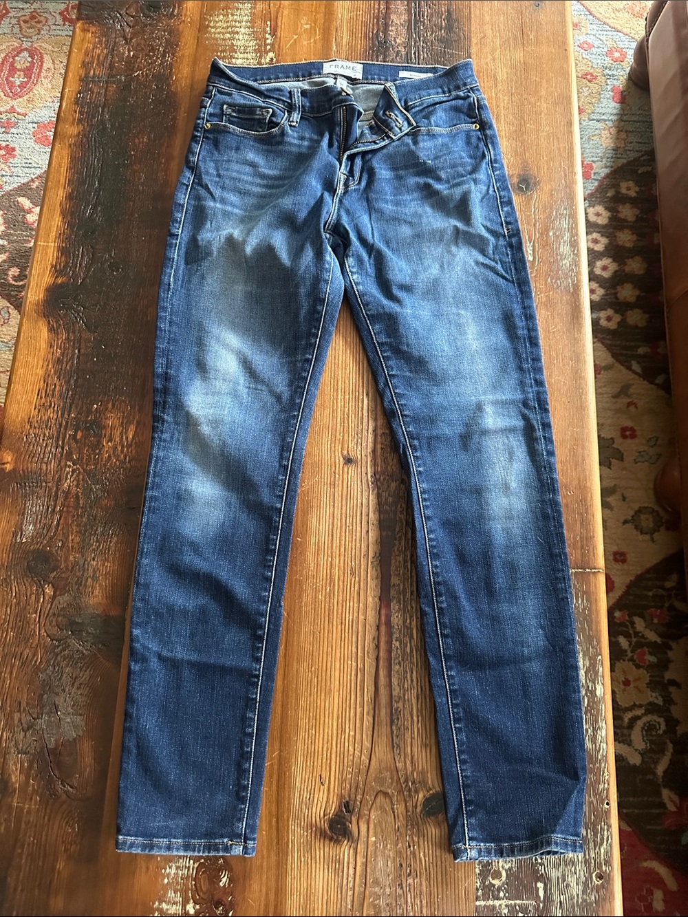 Frame Denim Slim Straight Jeans in Dark Blue Wash